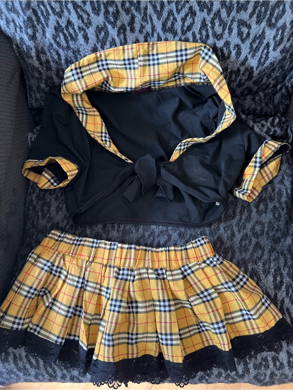 Micro Mini Plaid Stripper Skirt With Matching Top